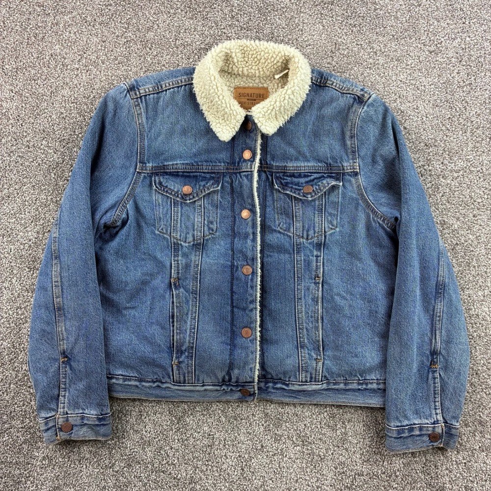Levi's Denim Trucker Jacket Kids XL Blue Sherpa Lined Coat Snap Button